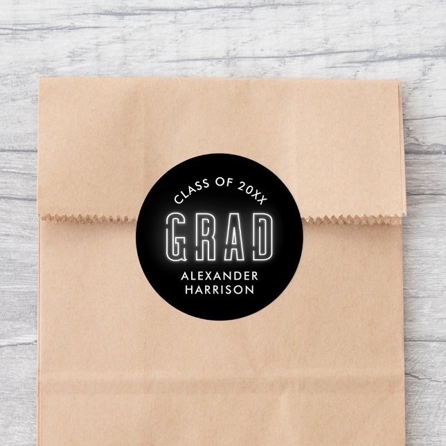 Adesivo Redondo Graduação de Neon Branco Moderno (Criador carregado)