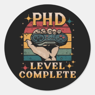 Adesivo Redondo Graduação de Nível PhD Doutorado Jogos