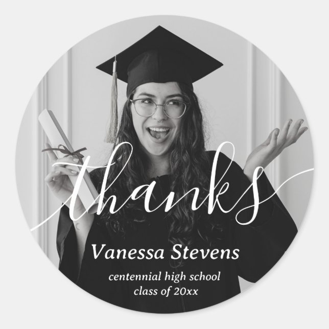 Adesivo Redondo Graduação de obrigados de Foto Personalizados de S (Frente)