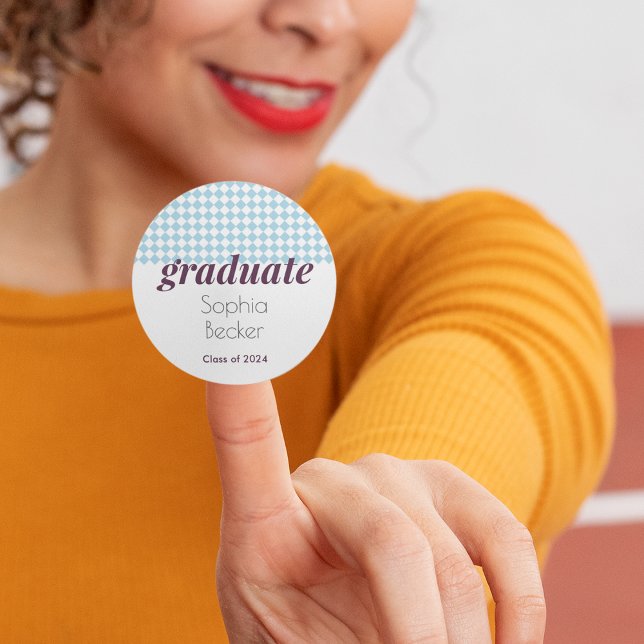 Adesivo Redondo Graduação de padrão azul moderno (Criador carregado)