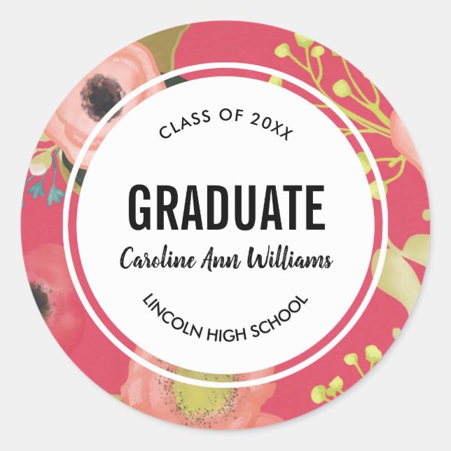 Adesivo Redondo Graduação de Padrão Floral Moderno (Frente)