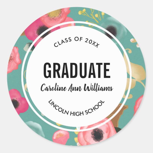 Adesivo Redondo Graduação de Padrão Floral Moderno (Frente)