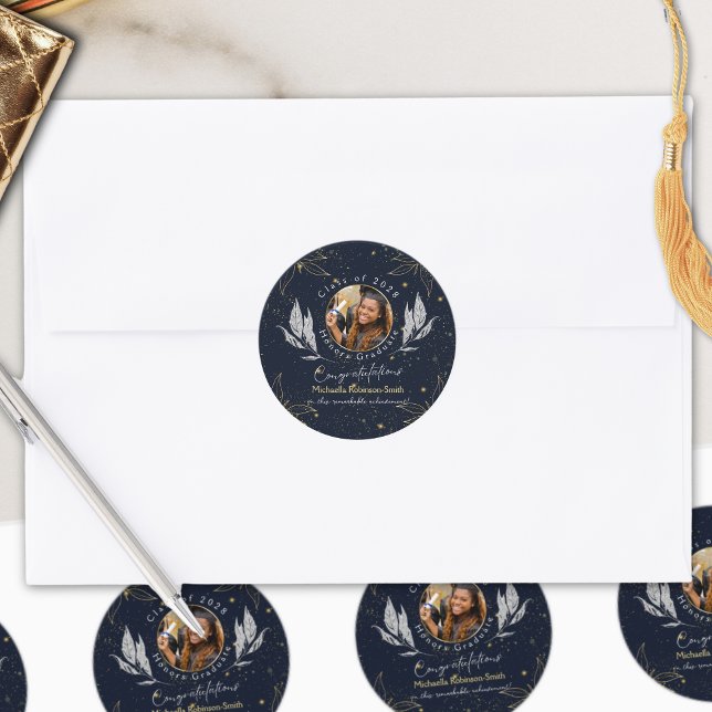 Adesivo Redondo Graduação de Parabéns Dourados Elegante (Criador carregado)