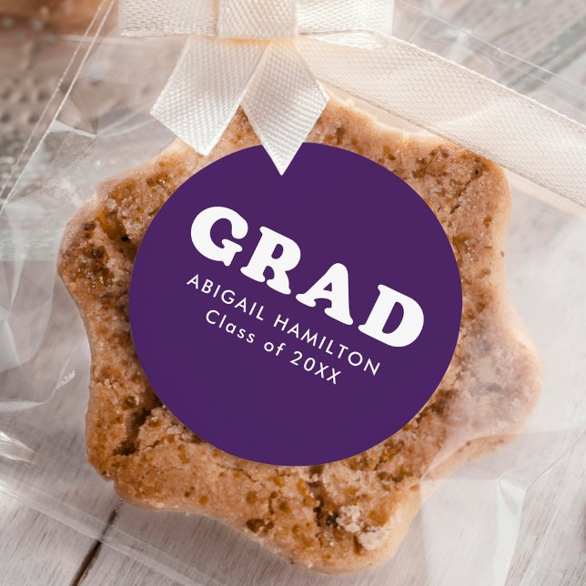 Adesivo Redondo Graduação de púrpura com tipografia retrô (Criador carregado)