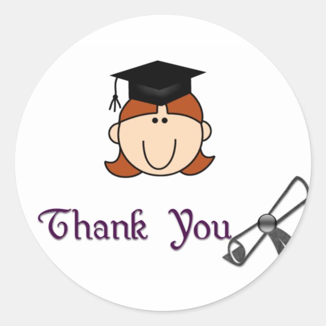 Adesivo Redondo Graduação De Rapariga Vermelha Obrigado, Stickers (Frente)