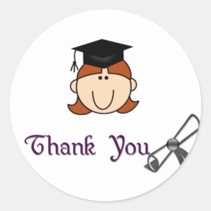 Adesivo Redondo Graduação De Rapariga Vermelha Obrigado, Stickers