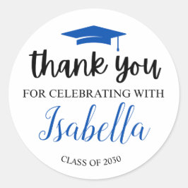 Adesivo Redondo Graduação de Script Azul Elegante Obrigado Fav