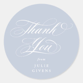 Adesivo Redondo Graduação de Script Elegante Azul Suave Obrigado