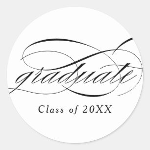 Adesivo Redondo Graduação de Script Elegante Moderno Branco