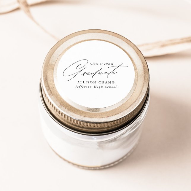 Adesivo Redondo Graduação de Script Preto Minimalista Elegante (Criador carregado)