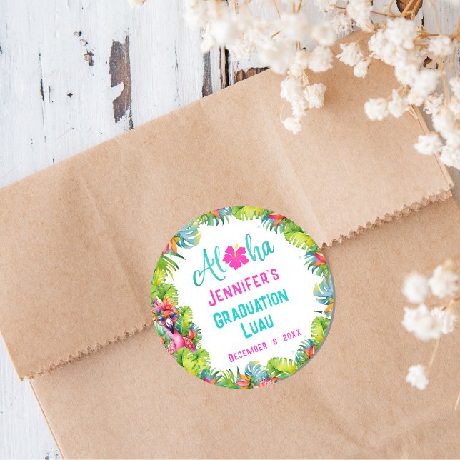 Adesivo Redondo Graduação divertida Aloha Tropical (Criador carregado)