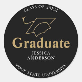 Adesivo Redondo Graduação do Boné preto e Dourado
