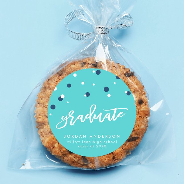 Adesivo Redondo Graduação do Formando Turquoise Blue Confetti (Criador carregado)