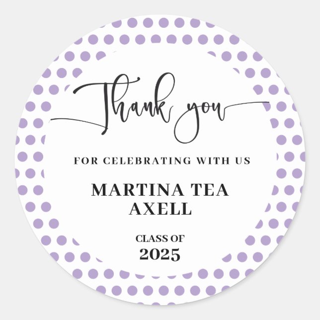 Adesivo Redondo Graduação do Lavanda Bolinhas (Frente)
