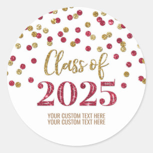 Adesivo Redondo Graduação Dourada Burgundy Confetti 2025