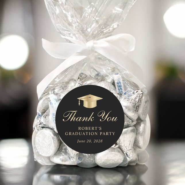 Adesivo Redondo Graduação Dourada Elegante - Obrigado (Criador carregado)