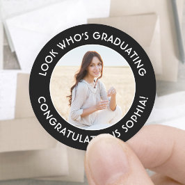 Adesivo Redondo Graduação Elegante de Foto do formando Preto e Bra