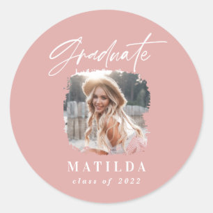 Adesivo Redondo Graduação elegante de fotos com script feminino