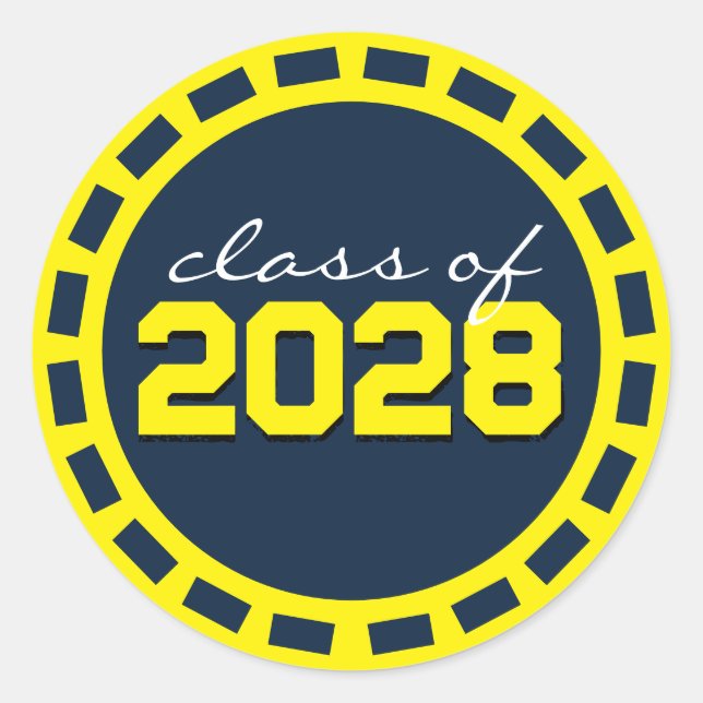 Adesivo Redondo Graduação em Azul Marinho e Amarelo em Faixa de Fi (Frente)