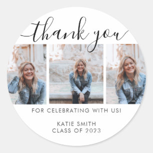 Adesivo Redondo Graduação em Caligrafia Moderna 3 Foto Obrigado