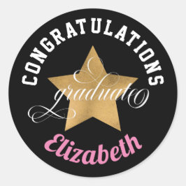 Adesivo Redondo Graduação em Monograma de Parabéns Elegantes Moder