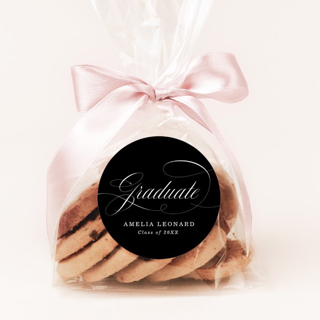 Adesivo Redondo Graduação em preto e branco para caligrafia elegan (Criador carregado)