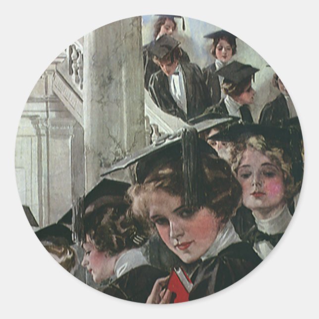 Adesivo Redondo Graduação em Vintage, Cerimônia de Início (Frente)