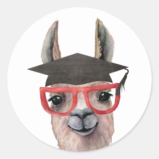 Adesivo Redondo Graduação Engraçada Llama Sticker (Frente)