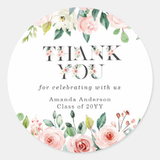 Adesivo Redondo Graduação Floral Blush Obrigado Sticker