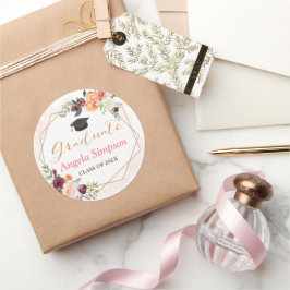 Adesivo Redondo Graduação Floral de Quadro Geométrico Obrigado