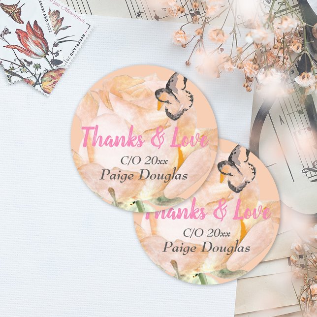 Adesivo Redondo Graduação Floral Rosa Obrigado (peach pink floral graduation sticker envelope seal label congratulations grad thank you party favor)