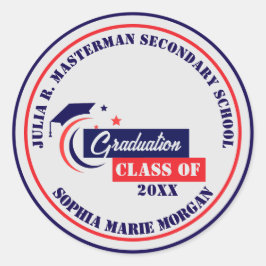 Adesivo Redondo Graduação formando Azul Vermelho Branco