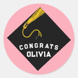 Adesivo Redondo Graduação Graduada Rosa