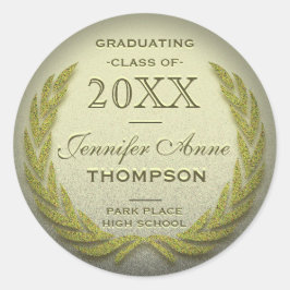 Adesivo Redondo Graduação Laurel Wreath Dourada Glitter Look