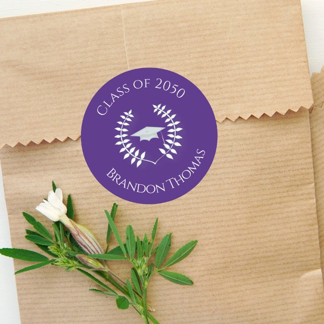 Adesivo Redondo Graduação Louro Clássico Moderno Roxo Simples (Criador carregado)