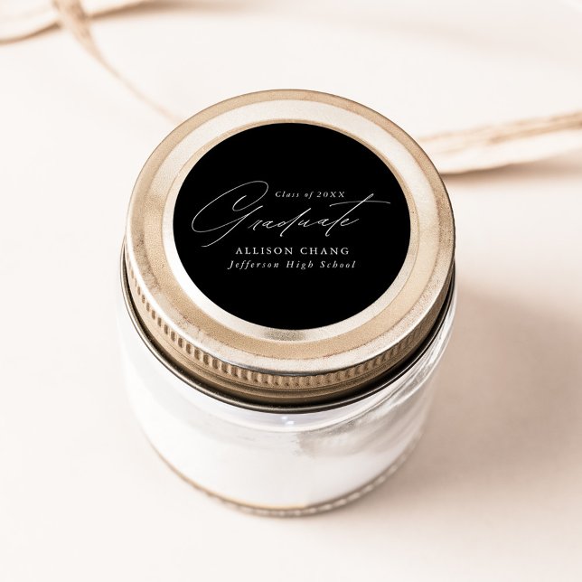 Adesivo Redondo Graduação Mínima Elegante em Preto e Branco (Criador carregado)