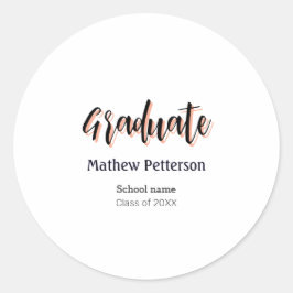 Adesivo Redondo Graduação moderna de classe negra simples e a pret