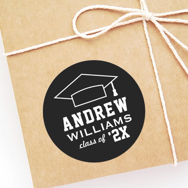 Adesivo Redondo Graduação moderna de nomes personalizados em preto (Criador carregado)
