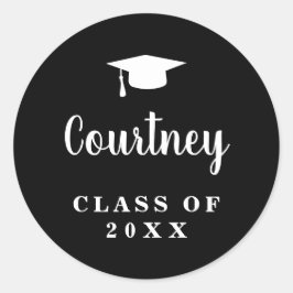 Adesivo Redondo Graduação Moderna do Conselho Mortar Negro Simples
