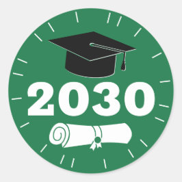 Adesivo Redondo Graduação Moderna Formando Ano Boné Diploma Verde