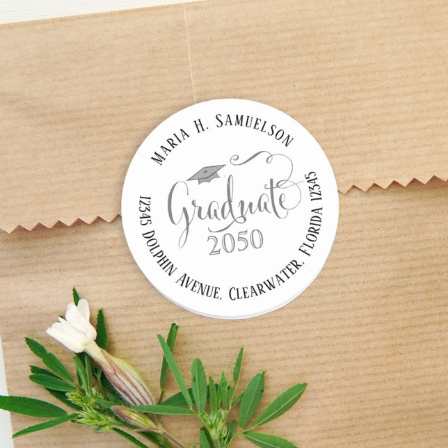 Adesivo Redondo Graduação Moderna Minimalista Preto Mortarboard (Criador carregado)