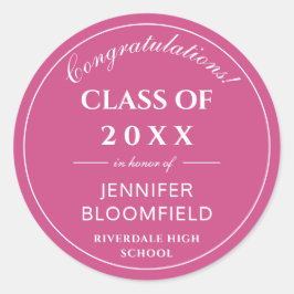 Adesivo Redondo Graduação Moderna Simples Rosa e Branco