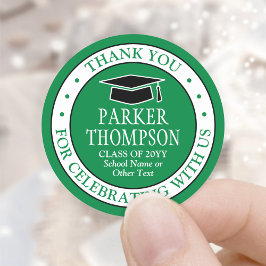 Adesivo Redondo Graduação Obrigado Elegante Verde Branco e Preto