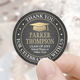 Adesivo Redondo Graduação Obrigado Esmagado Dourado e Branco