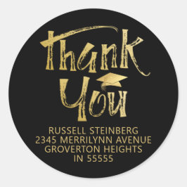 Adesivo Redondo Graduação Obrigado Faux Dourado Boné Brushaft