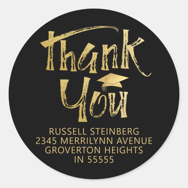 Adesivo Redondo Graduação Obrigado Faux Dourado Boné Brushaft (Frente)