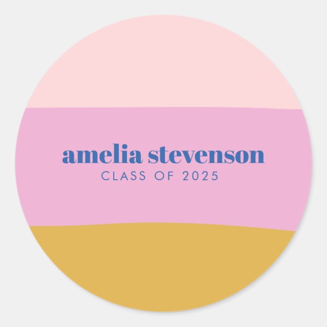 Adesivo Redondo Graduação Personalizada Amarelo Azul com Faixa Mod (Frente)