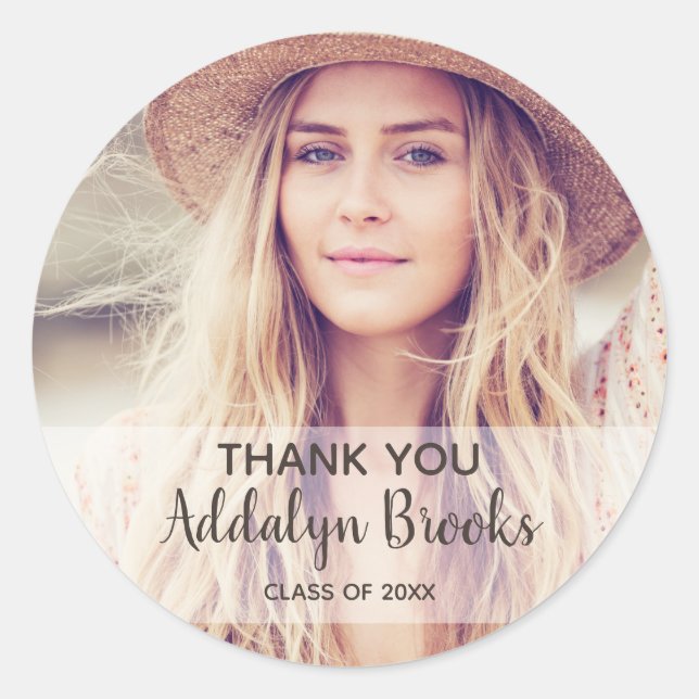 Adesivo Redondo Graduação personalizada de fotos Obrigado (Frente)