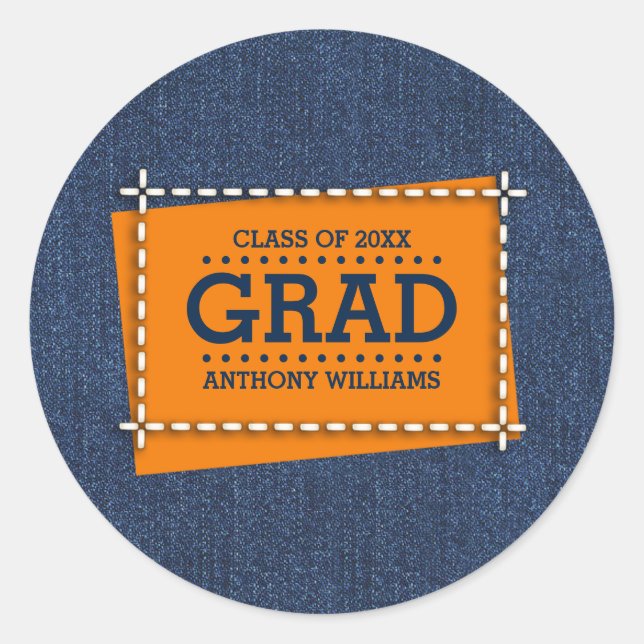 Adesivo Redondo Graduação Personalizada de Padrão Denim (Frente)