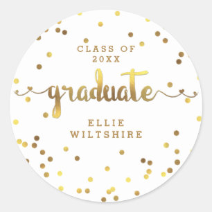 Adesivo Redondo Graduação Personalizada Faux Gold Foil Confetti